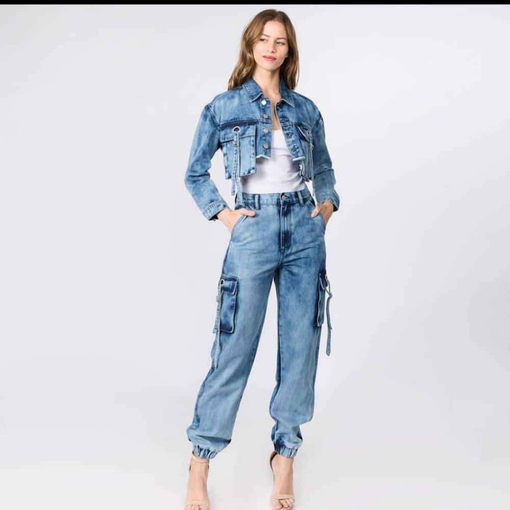 American Bazi Distressed Cropped Jacket and Joggers